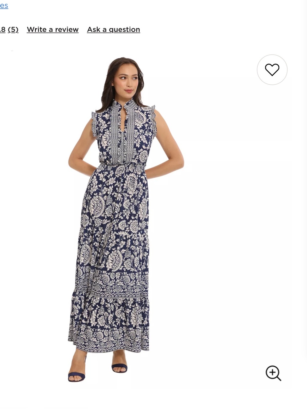 NWOT London Times, Blue/ Beige Floral, Smocked Tiered Maxi Dress - Medium